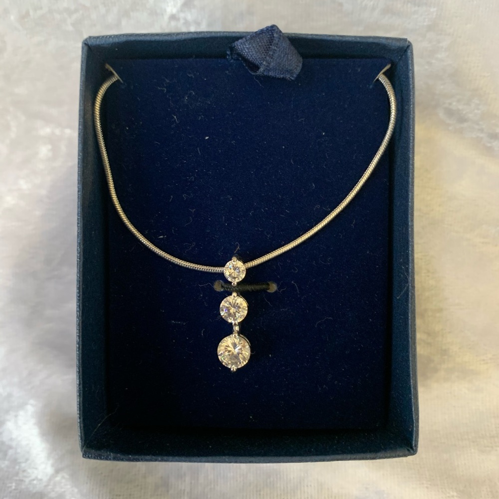 Personal Accents Triple Stone Silvertone Cubic Zirconia Necklace